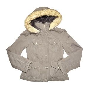 Guess Brown Fur Jacket Hooded  Size Small